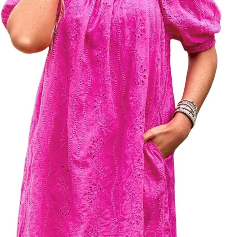 Hot pink eyelet dress with poufy sleeves. NWT. Gift ready. Size XL - Picture 3 of 5